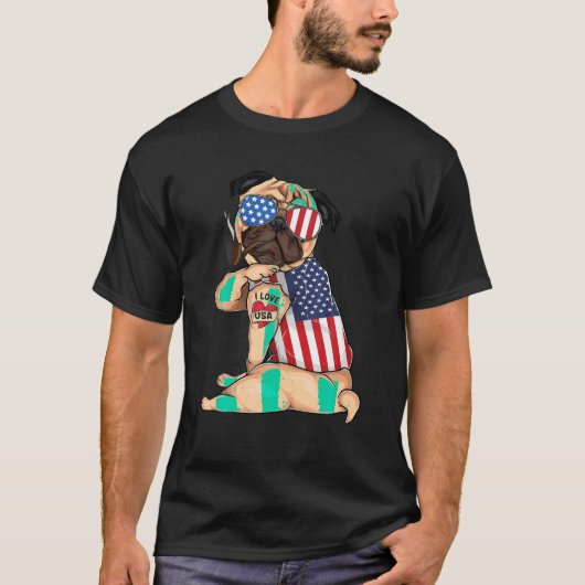 T-shirt Chien de carlin Merica 4 juillet usa drapeau améri (Devant)