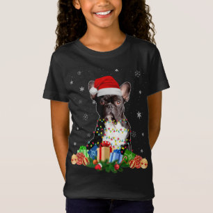 T-Shirt Chien de Chien de Chien Français Lumières de Noël