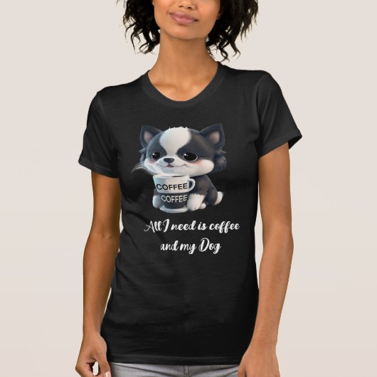 T-shirt Chien de chiot mignon graphique - J'aime le café (Devant)
