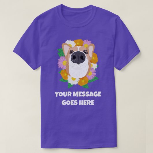 T-shirt Chien de Corgi avec Fleurs Personnalisé (Design devant)