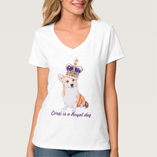 T-shirt Chien de corgi d'aquarelle dans la couronne royale (Devant)
