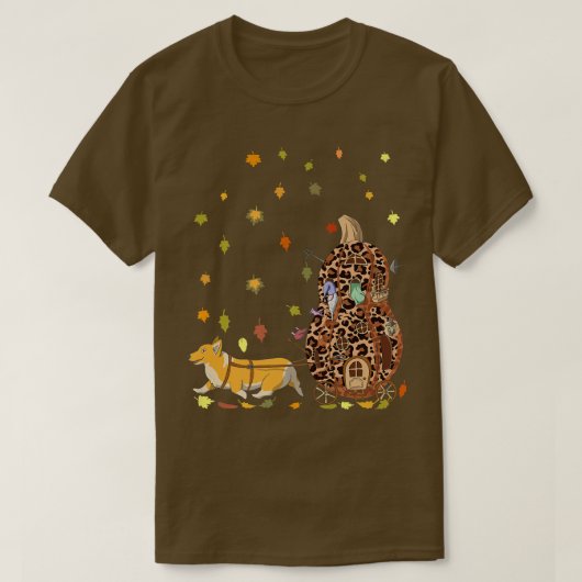 T-shirt Chien de Corgi drôle, Gnome et léopard Citrouille  (Design devant)