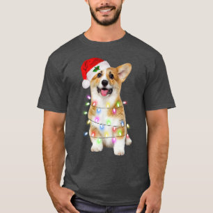 T-shirt Chien de Corgi Père Noël Noël Arbre Lumières Joyeu
