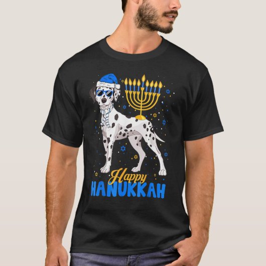 T-shirt Chien de Dalmatie juive Menorah heureux Hanoukka C (Devant)