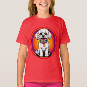 T-shirt Chien de dessin animé adorable portant une chaîne