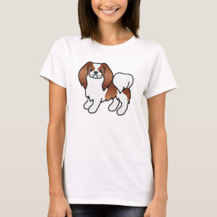 T-shirt Chien de dessin animé japonais Chin rouge et blanc