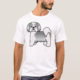 T-shirt Chien de dessin animé mignon Lhasa Apso argent et
