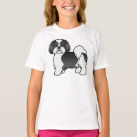 Chien de dessin animé mignon Lhasa Apso noir et bl