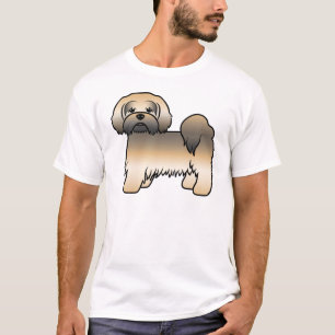 T-shirt Chien de dessin animé mignon Lhasa Apso Sable Doré