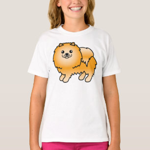 T-shirt Chien de dessin animé mignon Pomeranian orange