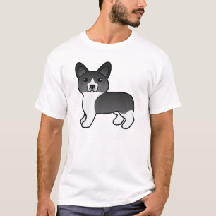 T-shirt Chien de dessin animé Pembroke Welsh Corgi noir et