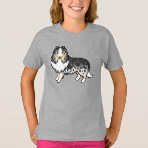 T-shirt Chien de dessin animé Sheltie Shetland Sheepdog Bl