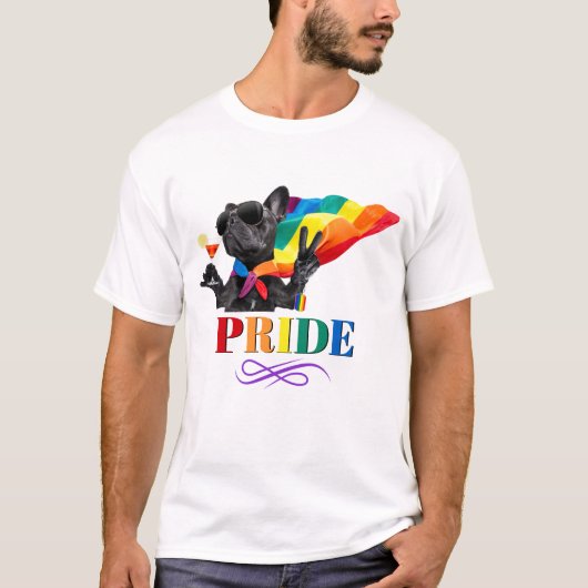 T-shirt Chien de la fête de la fierté dans Rainbow Cape (Devant)