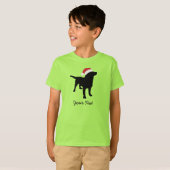 T-shirt Chien de laboratoire noir avec chapeau de Noël (Devant entier)