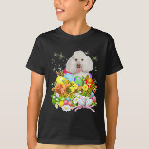 T-shirt Chien de lapin de caniche blanc avec oeufs de Pâqu