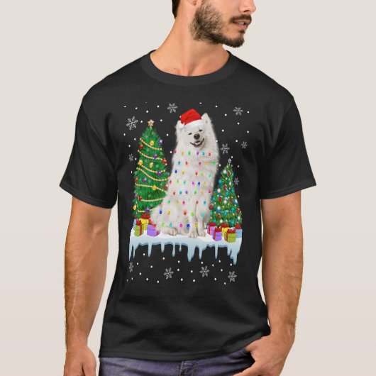 T-shirt Chien de Noël américain Eskimo Lumières Arbre Chie (Devant)