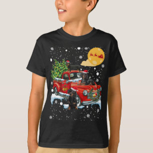T-shirt Chien de Noël avec Vintage Camion Rouge Amusant
