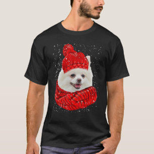 T-shirt Chien de Noël Casquette d'hiver rouge de Poméranie