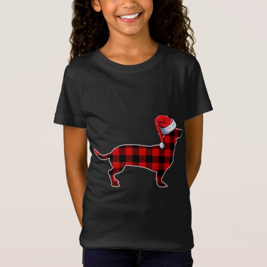 T-Shirt Chien de Noël Dachshund de Buffalo Plaid (Devant)