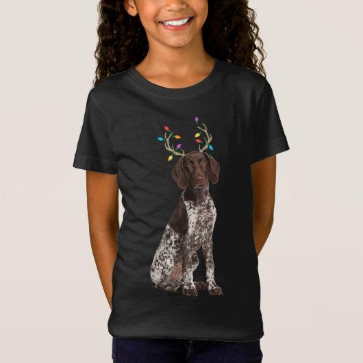 T-Shirt Chien de Noël de rennes de pointeur germanique (Devant)