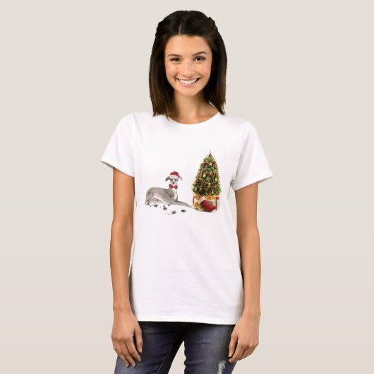T-shirt Chien de Noël italien Greyhound avec arbre (Devant entier)
