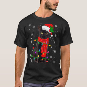 T-shirt Chien de Noël noir Chapeau de Père Noël Écharpe Fê