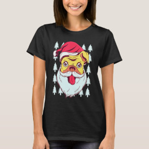 T-shirt Chien de Noël Pug avec chapeau de Père Noël et bar