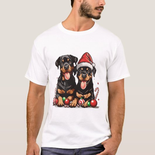 T-shirt Chien de Noël Rottweiler Père Noël (Devant)