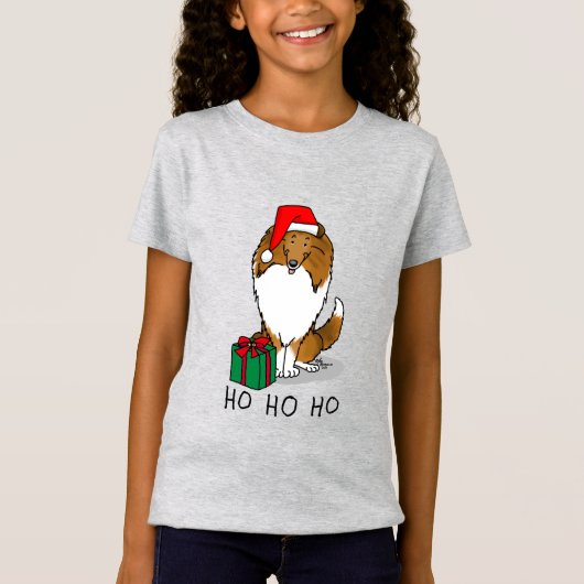 T-Shirt Chien de Noël Santa Hat Shetland Sheepdog (sable)  (Devant)