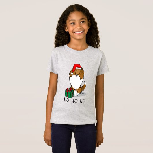 T-Shirt Chien de Noël Santa Hat Shetland Sheepdog (sable)  (Devant entier)