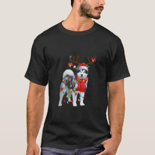 T-shirt Chien de Noël Sibérien Husky avec le chapeau du Pè