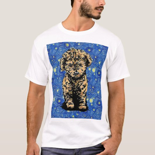T-shirt Chien de nuit Starry Chien Chien Chiot Poodle (Devant)