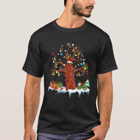 T-shirt Chien de père Noël Irish Setter portant un arbre C (Devant)