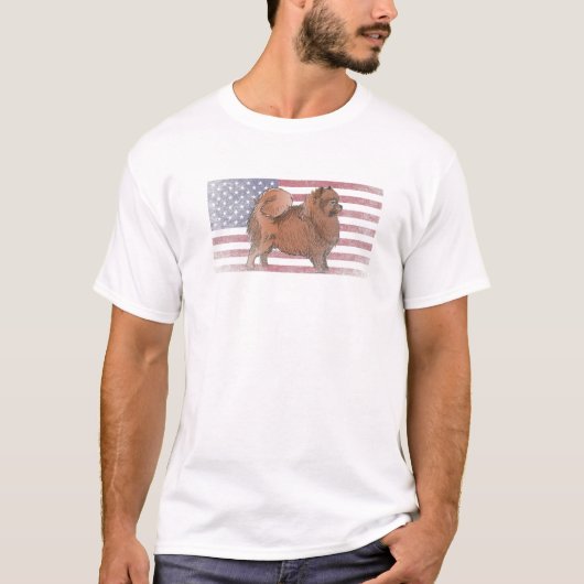 T-shirt Chien de Poméranie 4 juillet Drapeau Américain U (Devant)