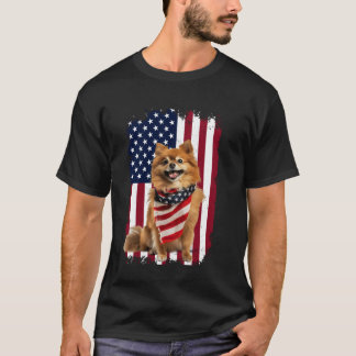T-shirt Chien de Poméranie Drapeau américain 4 juillet Amo