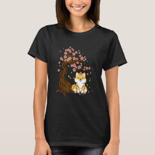 T-shirt Chien de Shiba inu assis sous l'arbre aux fleurs d