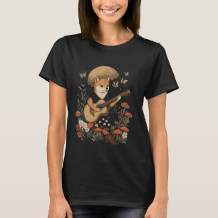 T-shirt Chien de Shiba Inu Jouant Guitare Cottagecore