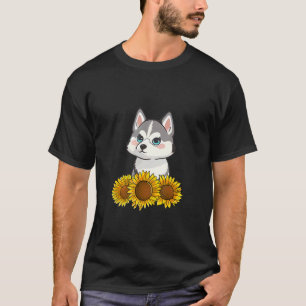 T-shirt Chien de Sibérie Husky Tournesol Graphique pour Fe