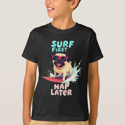 T-shirt Chien de surf Cool Pug (Devant)