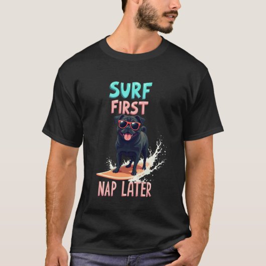 T-shirt Chien de surf Pug cool (Devant)
