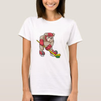 Chien de taureau au hockey sur glace avec bâton de