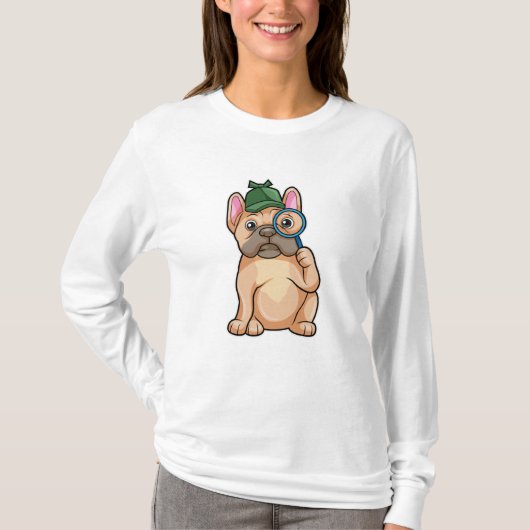 T-shirt Chien de taureau français en détective avec du ver (Devant)
