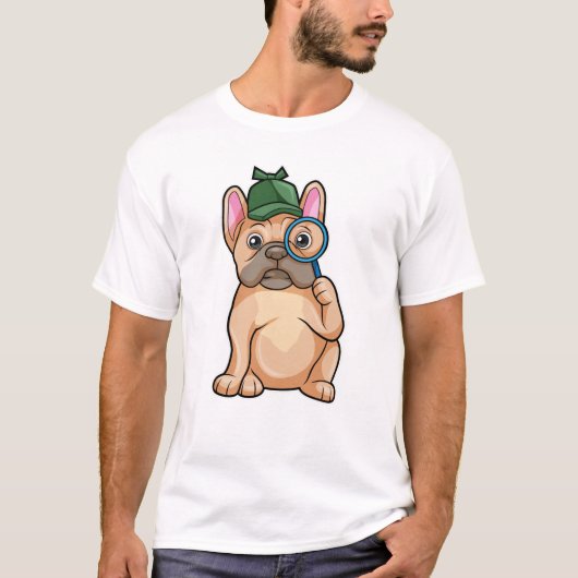 T-shirt Chien de taureau français en détective avec du ver (Devant)