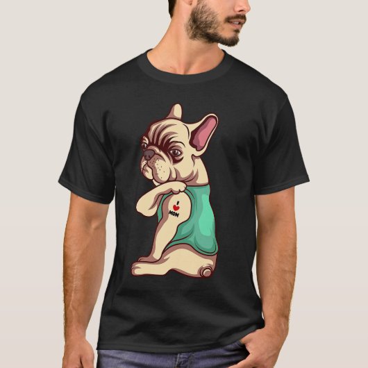 T-shirt Chien de taureau français J'aime maman tatouage (Devant)