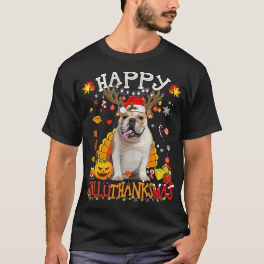 T-shirt Chien de taureau Hallothanksmas Halloween Noël (Devant)