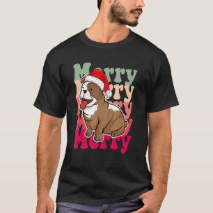 T-shirt Chien de taureau Noël Santa Hat Famille de jumelag