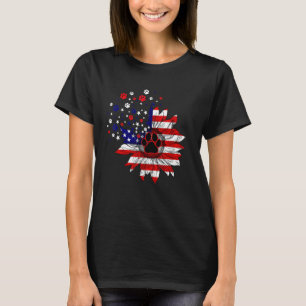 T-shirt Chien de tournesol mâcher drapeau américain 4 juil