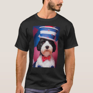 T-shirt Chien d'eau portugais 4 juillet rouge américain bl