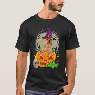 T-shirt Chien d'Halloween Citrouille de sorcière du Yorksh