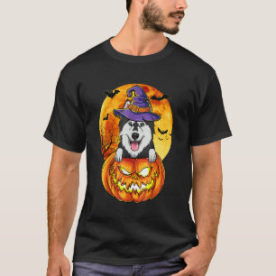 T-shirt Chien d'Halloween Citrouille de sorcière Husky